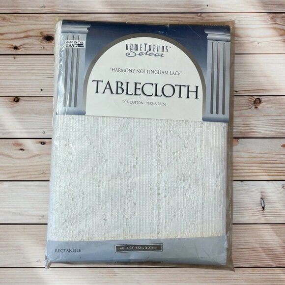 Home Trends Other - Home Trends Harmony Nottingham Lace White 60 X 92 Rectangle Tablecloth Cotton